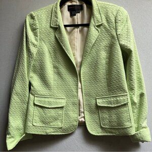 Nina Mclemore textured apple green cuffed silk lined blazer Sz 4
